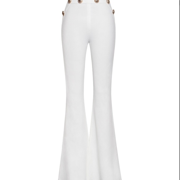 Fiona Gold Button Detail High Waist Pants White - Picture 2 of 7